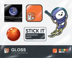 Gloss sample sheet, 4 x 5 inches, with five kiss-cut stickers
